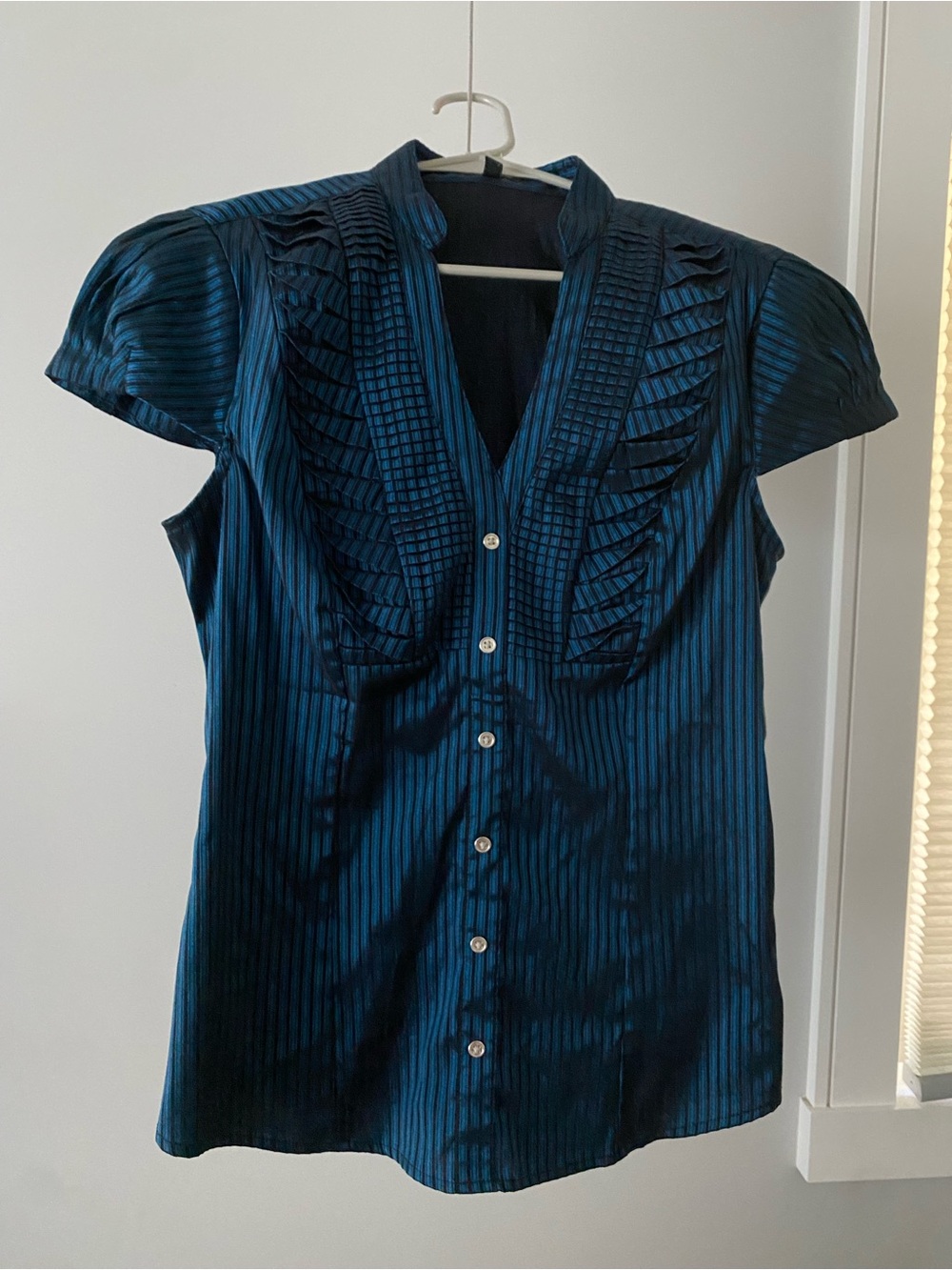 Express Teal-Blue Pintuck Button-Front Blouse